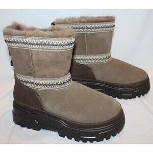 UGG CLASSIC MINI TRAILGAZER HICKORY SUEDE SHEARLING WATERPROOF BOOTS WOMEN SZ 7